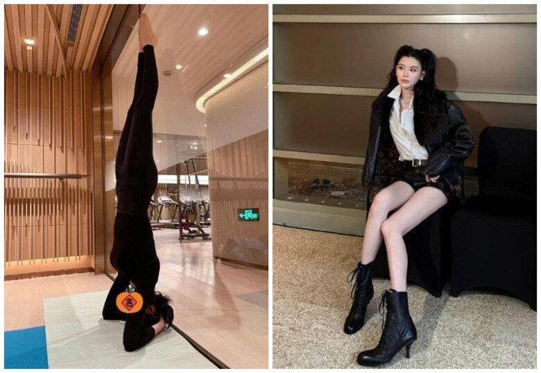 Siêu mẫu Hề Mộng Dao chăm tập yoga, cô cũng cao thêm sau khi sinh 2 con.