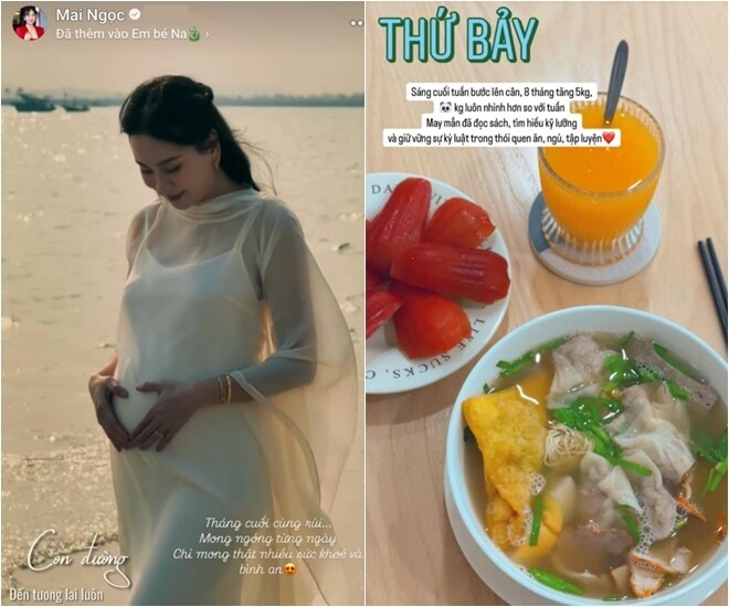 Cô tiết lộ 8 tháng tăng 5kg, bé Gầu luôn nhỉnh kg hơn so với tuần thai.