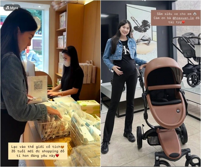 Bà bầu thích thú đi mua sắm cho em bé, được dì ruột tặng xe đẩy xịn.