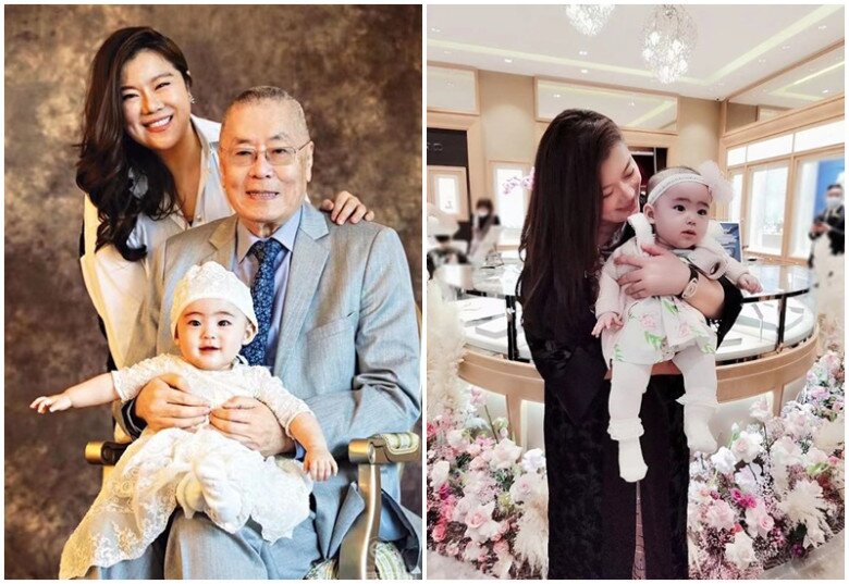 Cụ ông U90 cùng vợ trẻ chăm sóc 2 con.