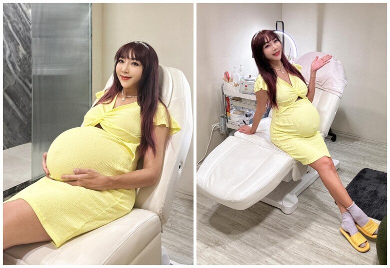 Khi mang thai cặp song sinh cô có bụng bầu rất lớn.
