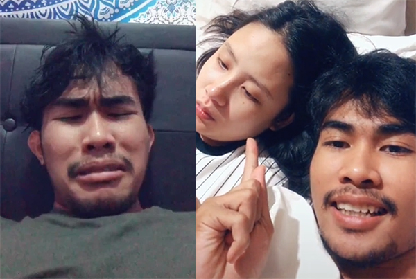 Người chồng vừa nhăn nhó vừa chấp nhận chịu đựng.