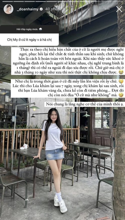 Doãn Hải My trả lời về quan điểm ở cữ sau sinh.