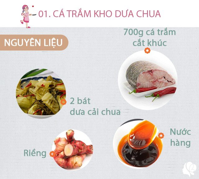 Chuẩn bị: 700g cá trắm cắt khúc, 2 bát dưa cải, riềng, nước hàng, nước mắm, dầu ăn, sả, muối.