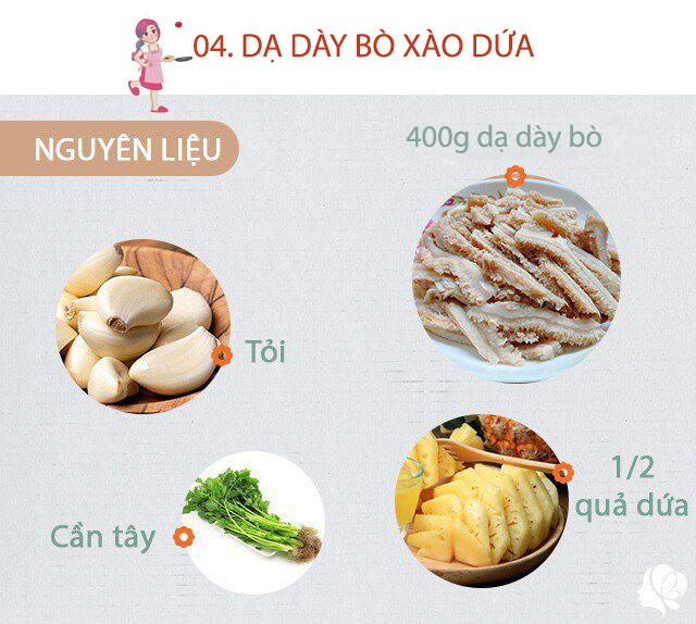 Chuẩn bị: 600g dạ dày bò, vài tép tỏi, mẩu gừng, 1/2 quả dứa, 1 nắm cần tây, 1 nắm rau răm, 1 quả cà chua, dầu ăn, muối, gia vị.