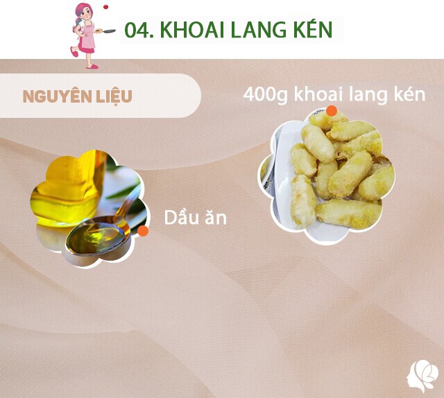 Chuẩn bị: 400g khoai lang kén nặn sẵn, dầu ăn.