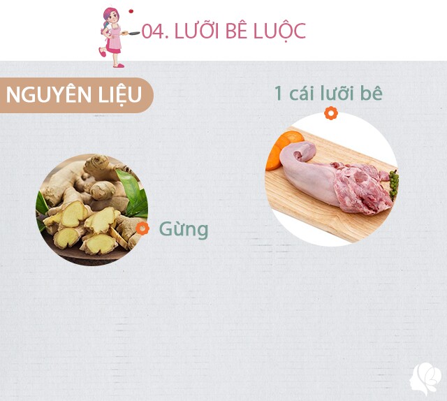 Chuẩn bị: 1 cái lưỡi bê, gừng, muối, giấm.