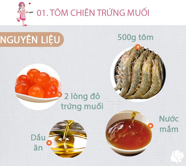 Chuẩn bị: 500g tôm, 2 lòng đỏ trứng muối, nước mắm, dầu ăn.