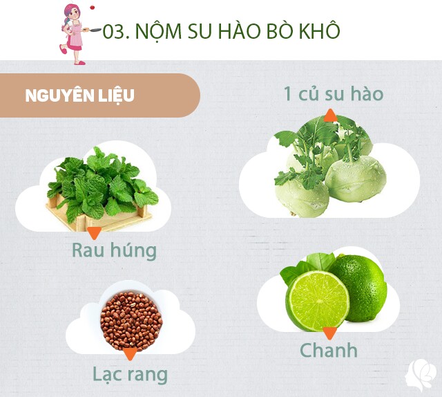 Chuẩn bị: 1 củ su hào gọt vỏ, thái chỉ; 1/2 củ cà rốt gọt vỏ, rửa sạch, bào sợi; 50g bò khô, rau húng hoặc rau mùi, lạc rang, muối, nước mắm, đường, chanh, ớt, tỏi.