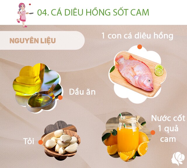 1 con cá diêu hồng phi lê thành các miếng vừa ăn, nước cốt 1 quả cam, tỏi băm nhỏ, dầu ăn, 1 thìa tinh bột, muối.