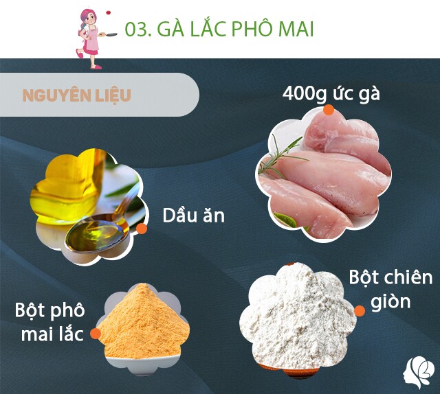 Chuẩn bị: 400g ức gà cắt miếng vuông vừa ăn, bột chiên giòn, dầu ăn, bột phô mai lắc, xíu muối tinh.