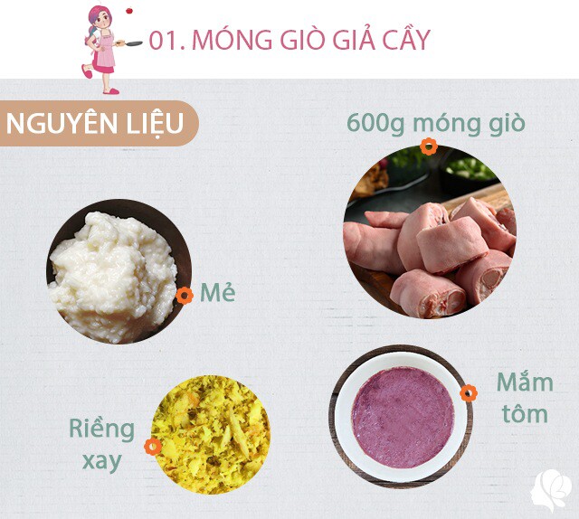 Nguyên liệu: - 600g móng giò, riềng, mẻ, sả, mắm tôm, bột nghệ, gia vị