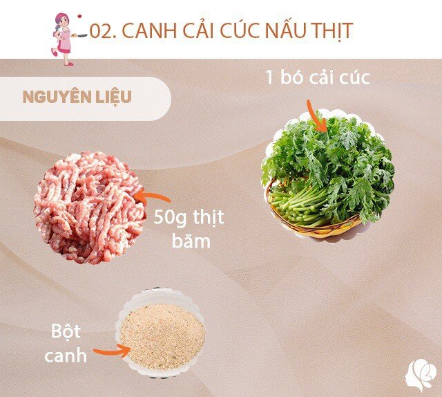 Chuẩn bị: 1 bó cải cúc, 50g thịt băm, bột canh vừa đủ.