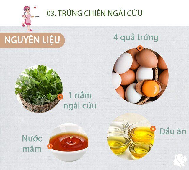 Chuẩn bị: 4 quả trứng gà, một nắm ngải cứu, nước mắm, dầu ăn. 