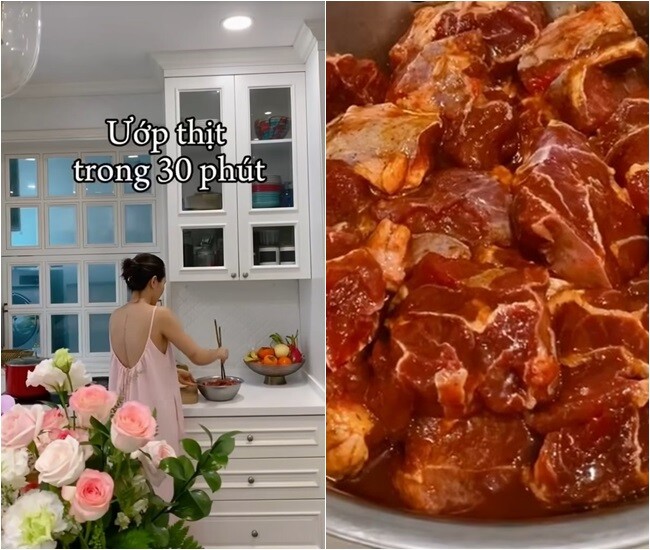 Cô đảo đều để thịt thấm đều từng miếng gia vị, rồi để nghỉ 30 phút. Công đoạn này giúp món bò kho sau khi hoàn thành có độ ngon khó cưỡng.