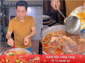 Thịt kho khác lạ: Cát Phượng để trứng cả vỏ, tài tử nấu ở nhà vườn 6.000m2 lại kho bằng tảng thịt quay