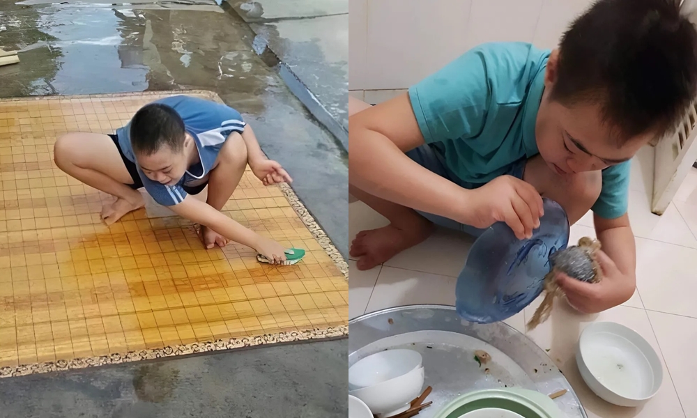 Sơn đã biết làm việc nhà phụ giúp bố mẹ