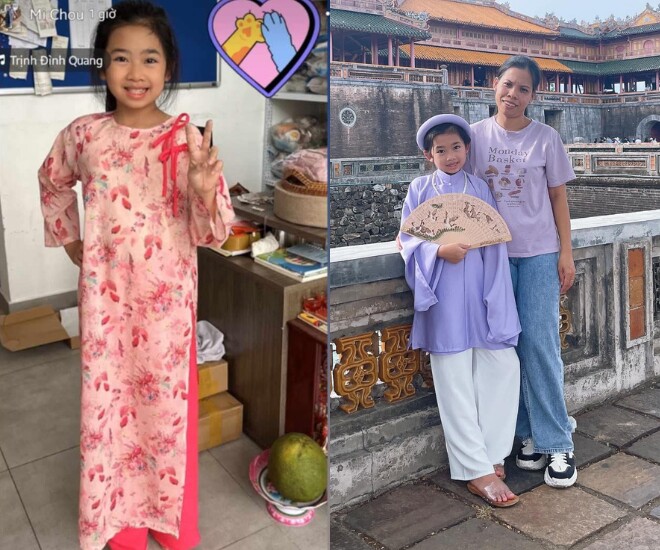 Con gái Mai Phương trổ mã cao ráo, diện trang phục có kích cỡ gần bằng bảo mẫu.