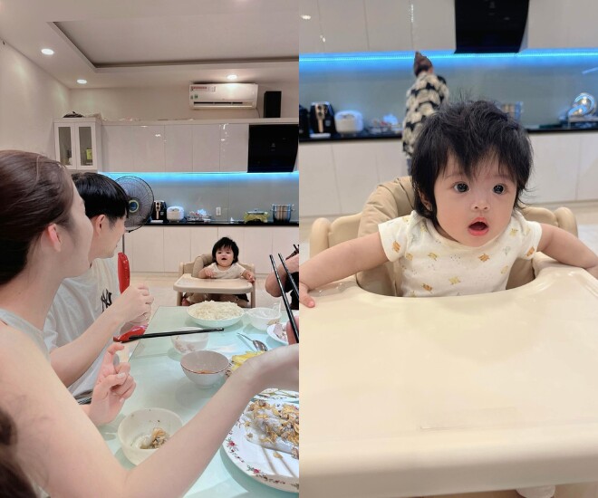 Đông Nhi khoe con gái 6 tháng tuổi đã bắt đầu tập ăn dặm.