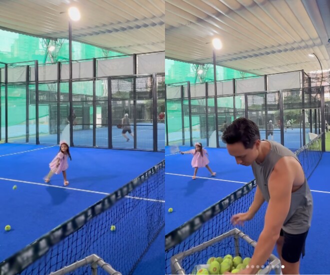 Bé Lisa bị Hồ Ngọc Hà trêu chơi tennis nhưng lại như múa ba lê.