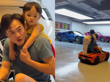 Choáng ngợp cảnh Cường Đô La chơi đùa cùng con trong gara xe bạc tỷ, bình rượu mơ hưởng đôi chân thẳng tắp từ mẹ