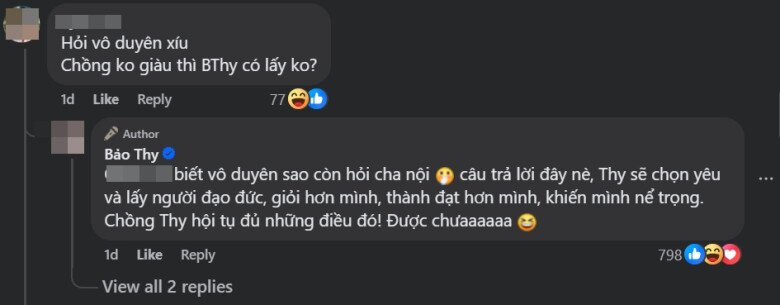 Bảo Thy đáp trả lại bình luận mỉa mai chuyện cưới chồng đại gia.