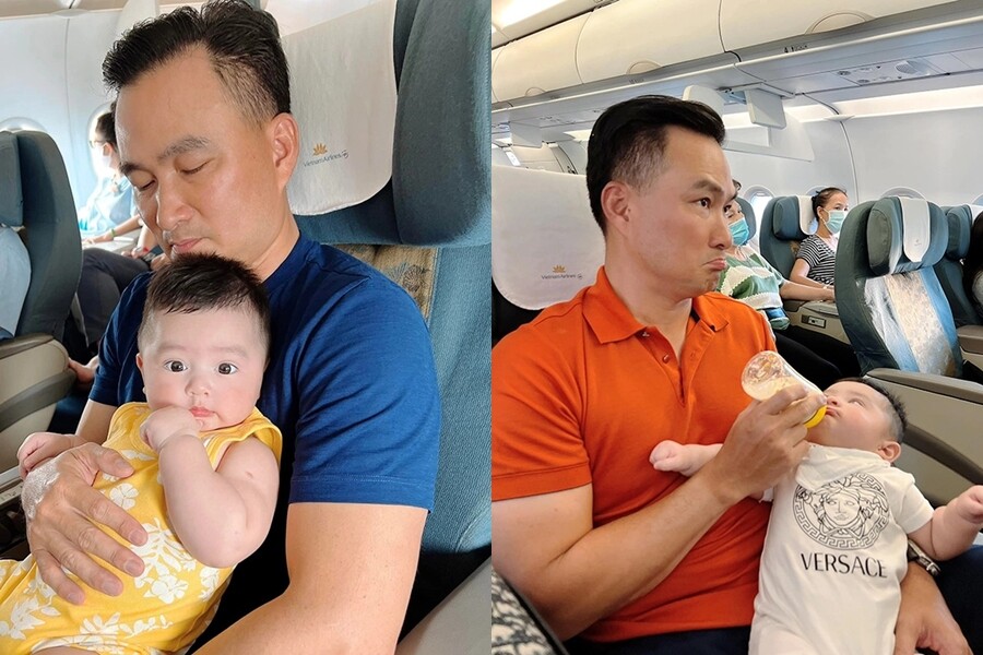 Chi Bảo thường xuyên bồng bế, chăm lo cho quý tử chu đáo.