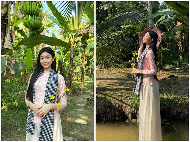 Con gái Quyền Linh hóa gái miền Tây xinh hiền ngày Tết trong khu vườn hàng nghìn m2 của nhà nội