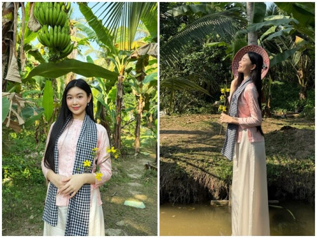 Con gái Quyền Linh hóa gái miền Tây xinh hiền ngày Tết trong khu vườn hàng nghìn m2 của nhà nội