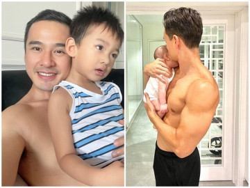 Lương Thế Thành cởi trần chăm con được dân tình khen bố đảm, body đẹp, Kim Lý, Cường Đôla cũng không thua kém