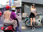 Thời trang - Hội chị em mặc đồ hở hang khi đi xe máy làm người đi đường ngượng chín mặt
