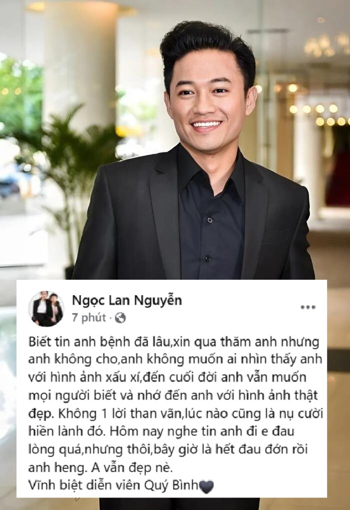 Ngọc Lan chia buồn sau khi hay tin Quý Bình qua đời.