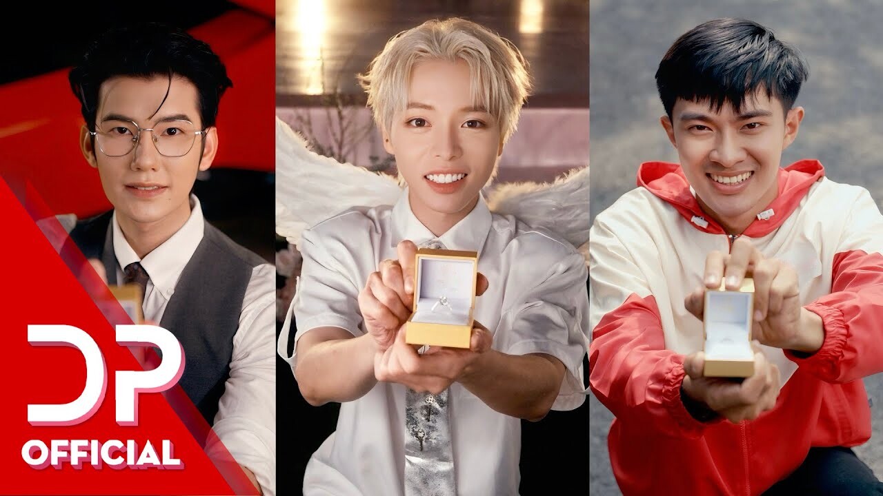 Đức Phúc kết hợp với diễn viên Đinh Mạnh (bìa trái) và TikToker Lê Tuấn Khang (bìa phải) trong MV Chăm em một đời.