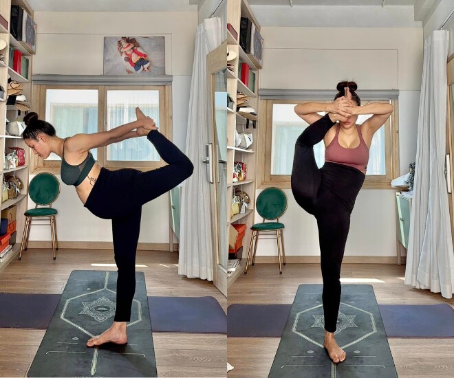 Phương Trinh Jolie chăm chỉ tập yoga ở tháng cuối thai kỳ.