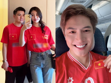 Sao Việt cổ vũ đội tuyển Việt Nam: Đỗ Mỹ Linh cùng nhà chồng sang Thái, Hồng Đăng ở sân nước bạn hô Vô địch
