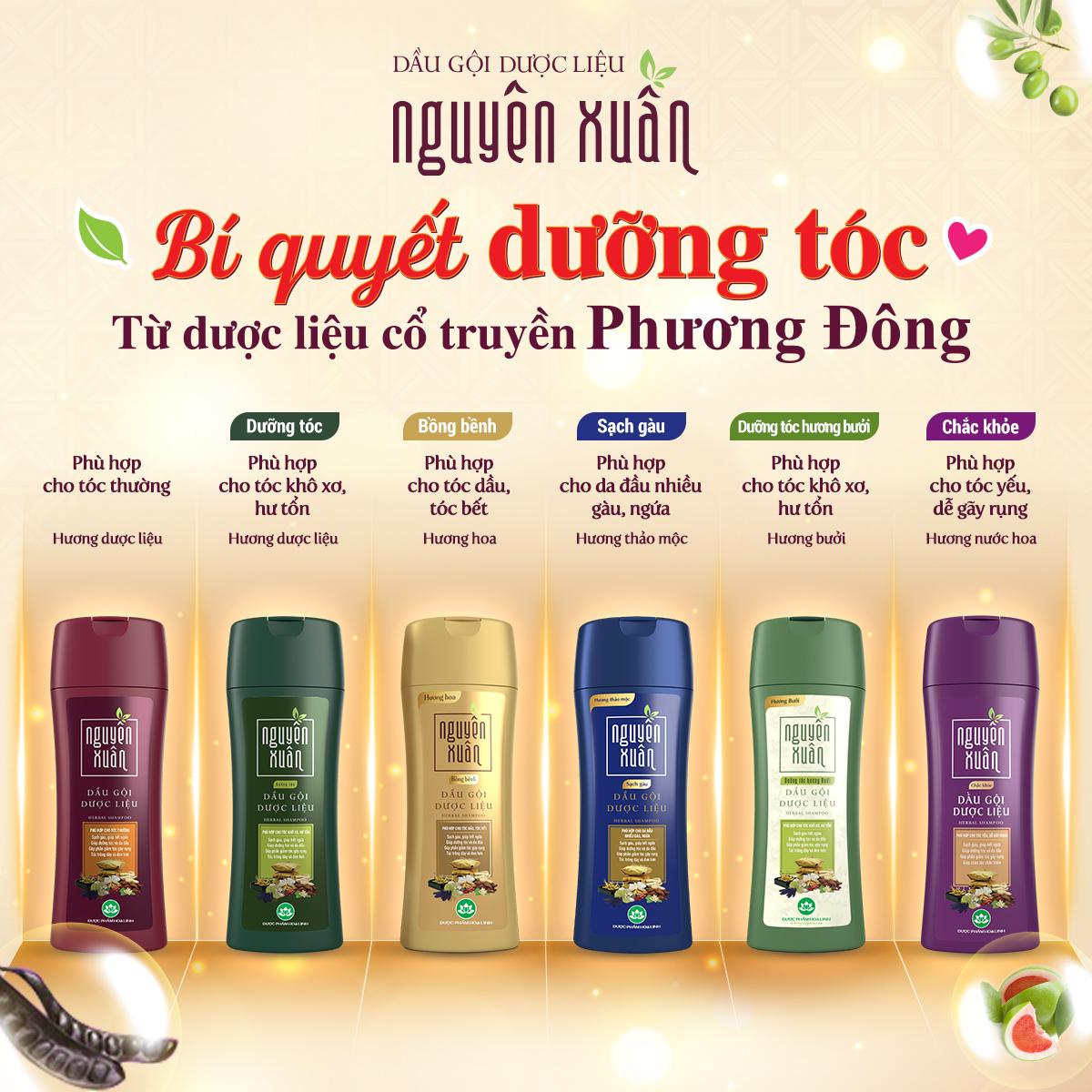 Dầu gội dược liệu Nguyễn Xuân sở hữu 6 dòng sản phẩm khác nhau đáp ứng nhu cầu chăm sóc tóc và da đầu