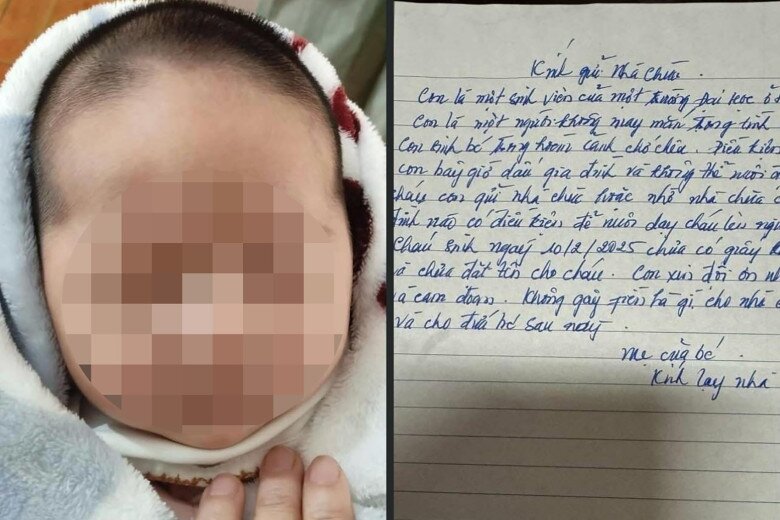 Bé trai cùng lá thư của người mẹ. Ảnh: UBND xã Đông La