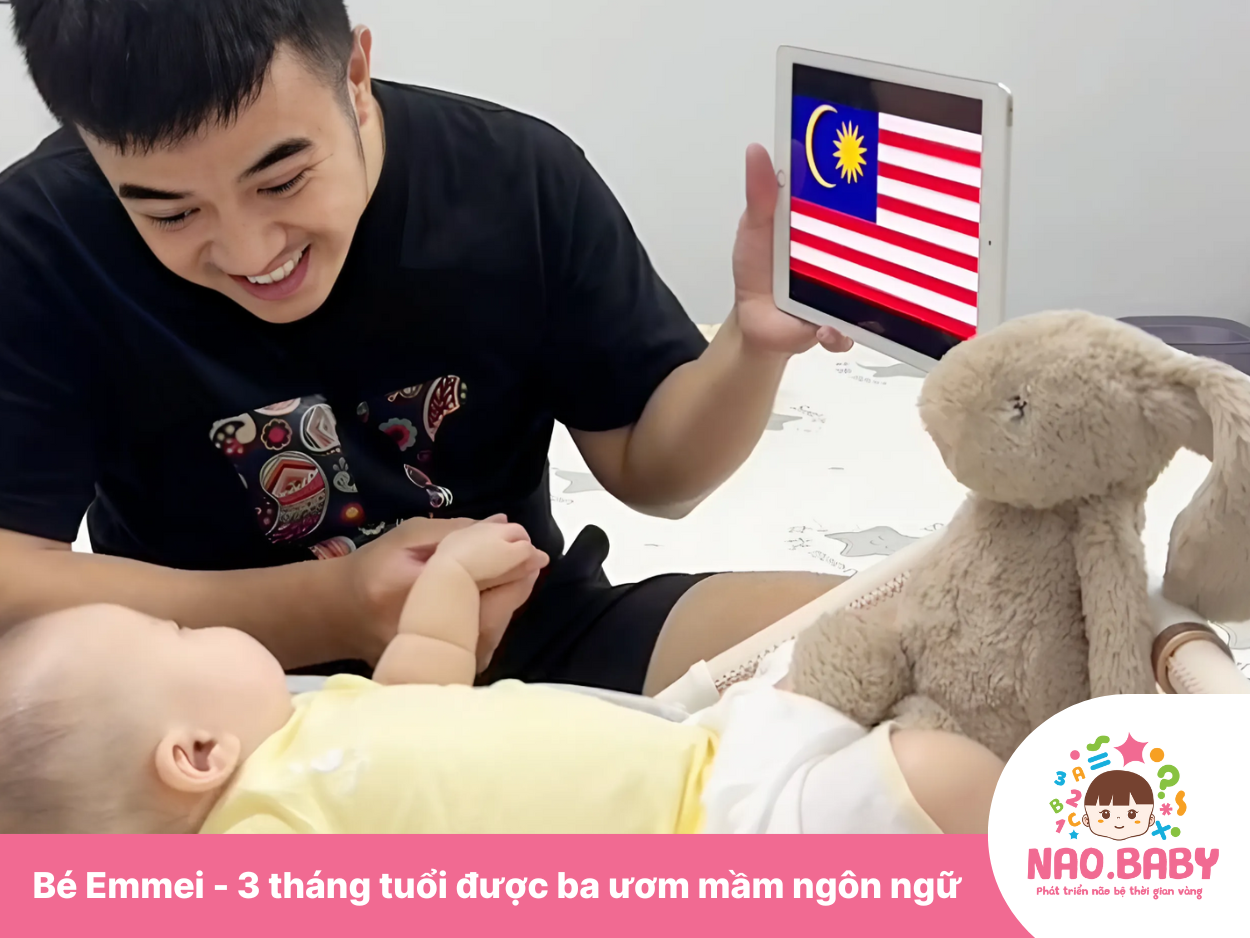 Bé Emmei - 3 tháng tuổi đang chụp nguyên mảng hình ảnh Quốc kỳ qua các hệ thống tráo thẻ công nghệ tại học viện