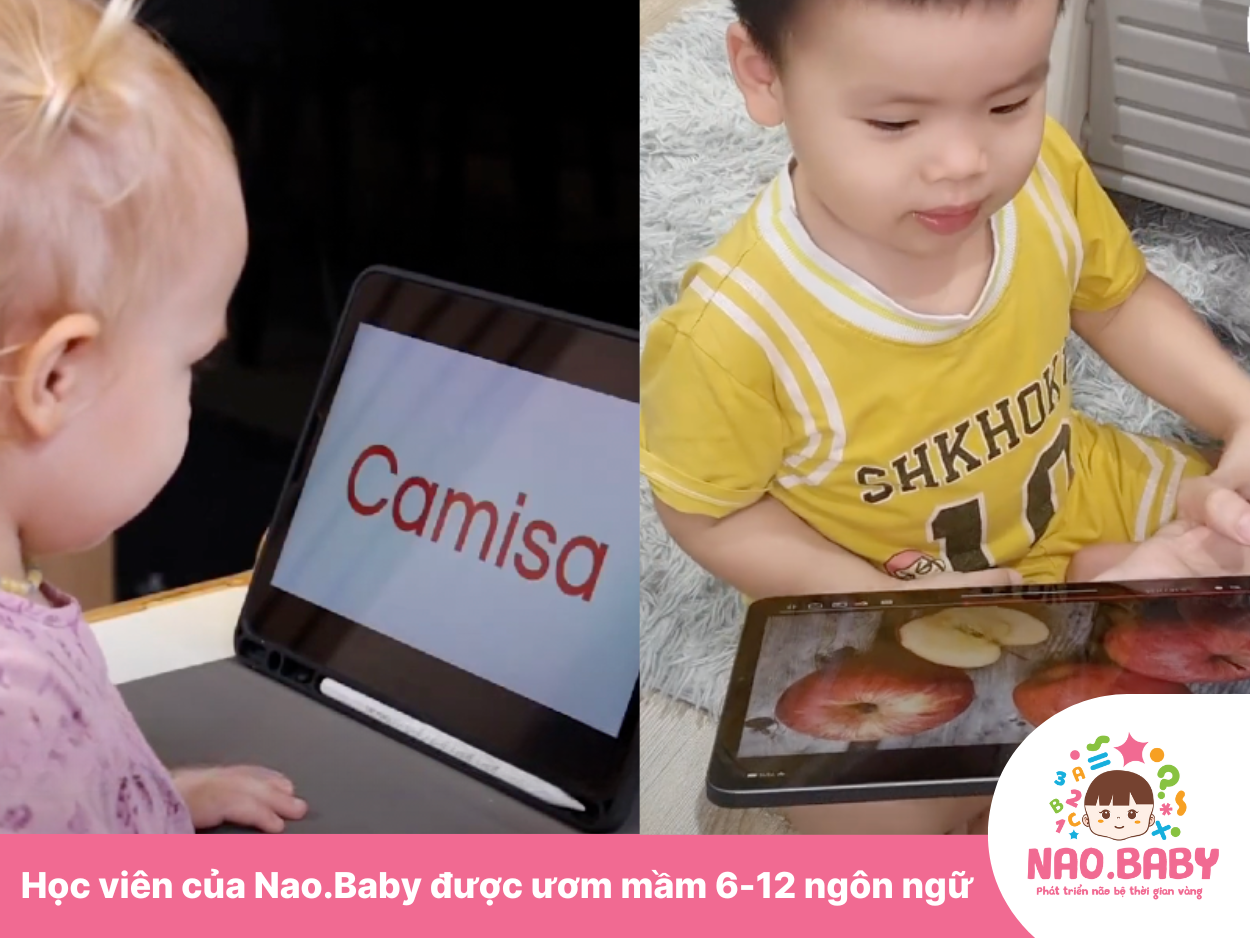 Các học viên từ 0-6 tuổi đã bật âm, ghi nhớ mặt chữ, nhận diện hình ảnh và đếm số sau một thời gian tham gia ươm mầm ngôn ngữ, toán học Naobaby