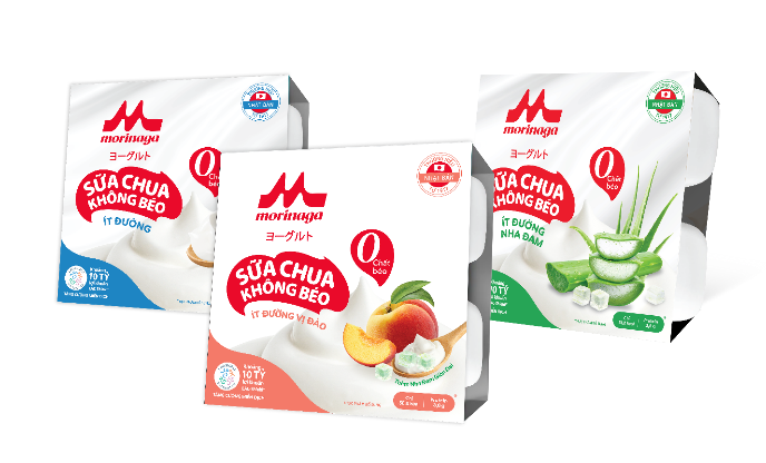 Sữa chua không béo vị nha đam, đào và vị nguyên bản do Morinaga Nutritional Foods Việt Nam sản xuất