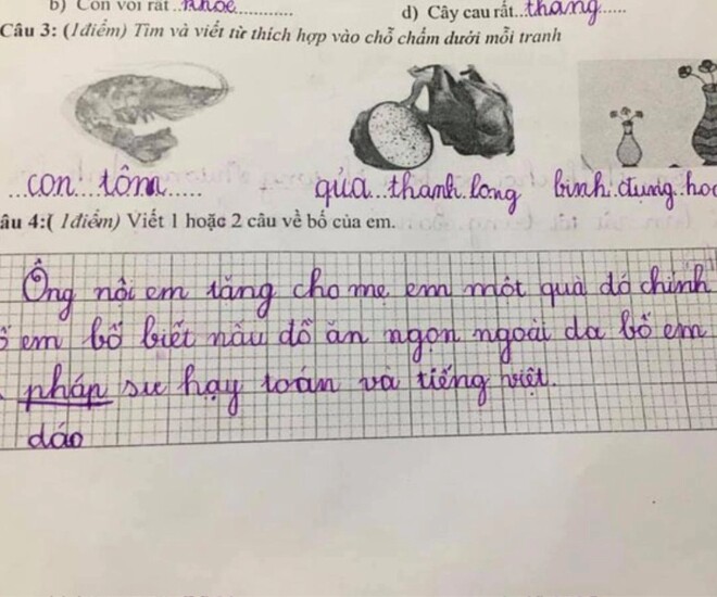 Bé lớp 2 viết văn kể chuyện ông nội tặng quà cho mẹ, chỉ 3 dòng nhưng ai đọc cũng cười ná thở - 1