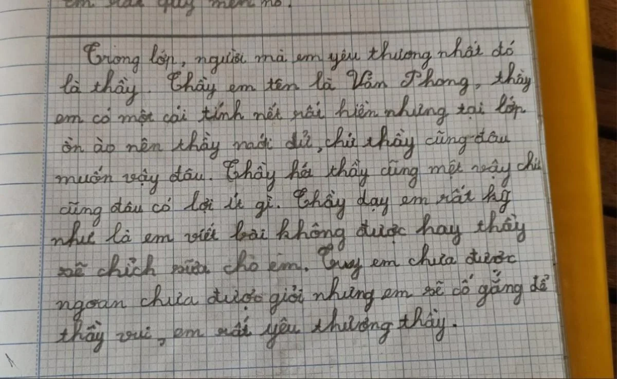 Bé tiểu học viết văn tả thầy giáo, chỉ 6 dòng nhưng đọc đến cuối ai cũng xúc động - 1