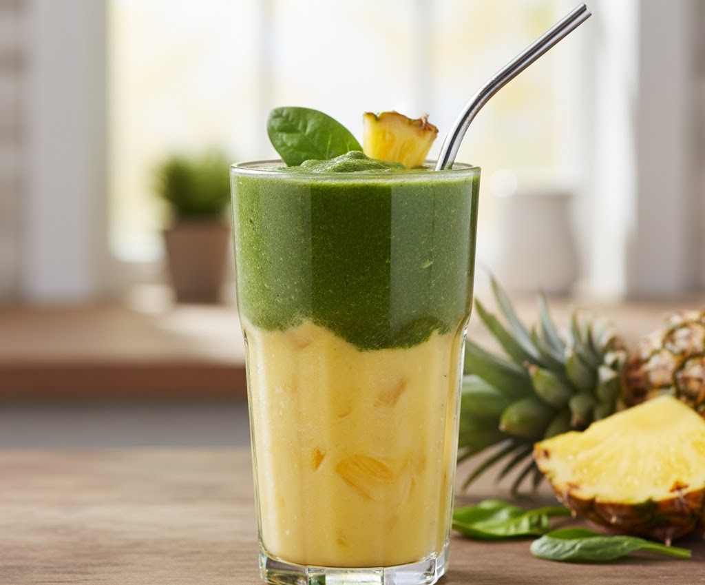 Sinh tố dứa + rau chân vịt.