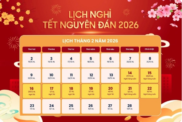 Chi tiết lịch nghỉ dài kỷ lục dịp Tết Nguyên đán 2026 - 1