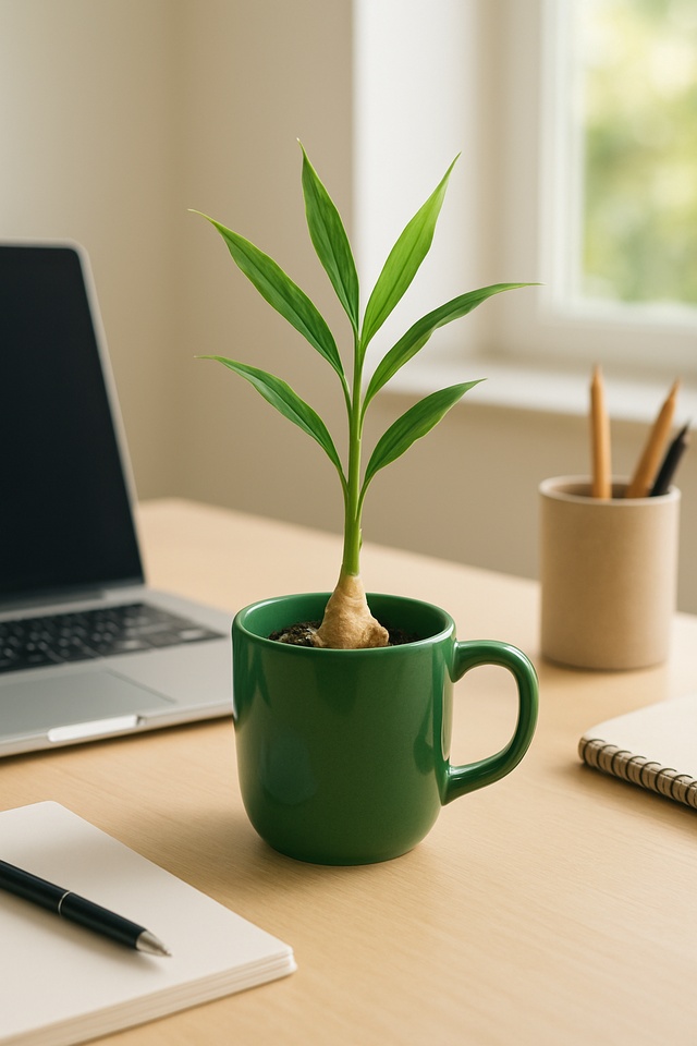 Ngay bây giờ hãy trồng cốc gừng phong thủy tinh tế đặt trên bàn làm việc, tạo cảm giác ấm áp đón năm mới đang đến gần. Ảnh internet