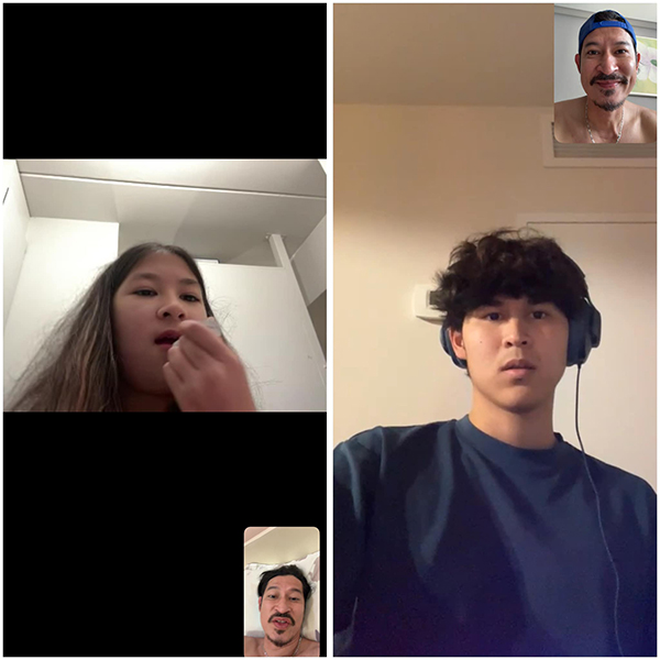 Huy Khánh khoe facetime cùng con trai, con gái.