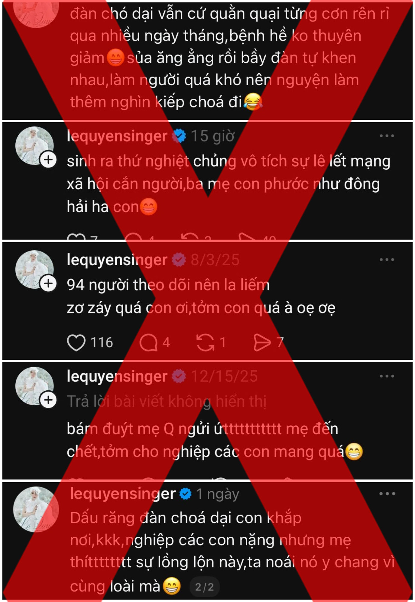 Loạt bình luận gây sốc của Lệ Quyên. Ảnh: Chụp màn hình 