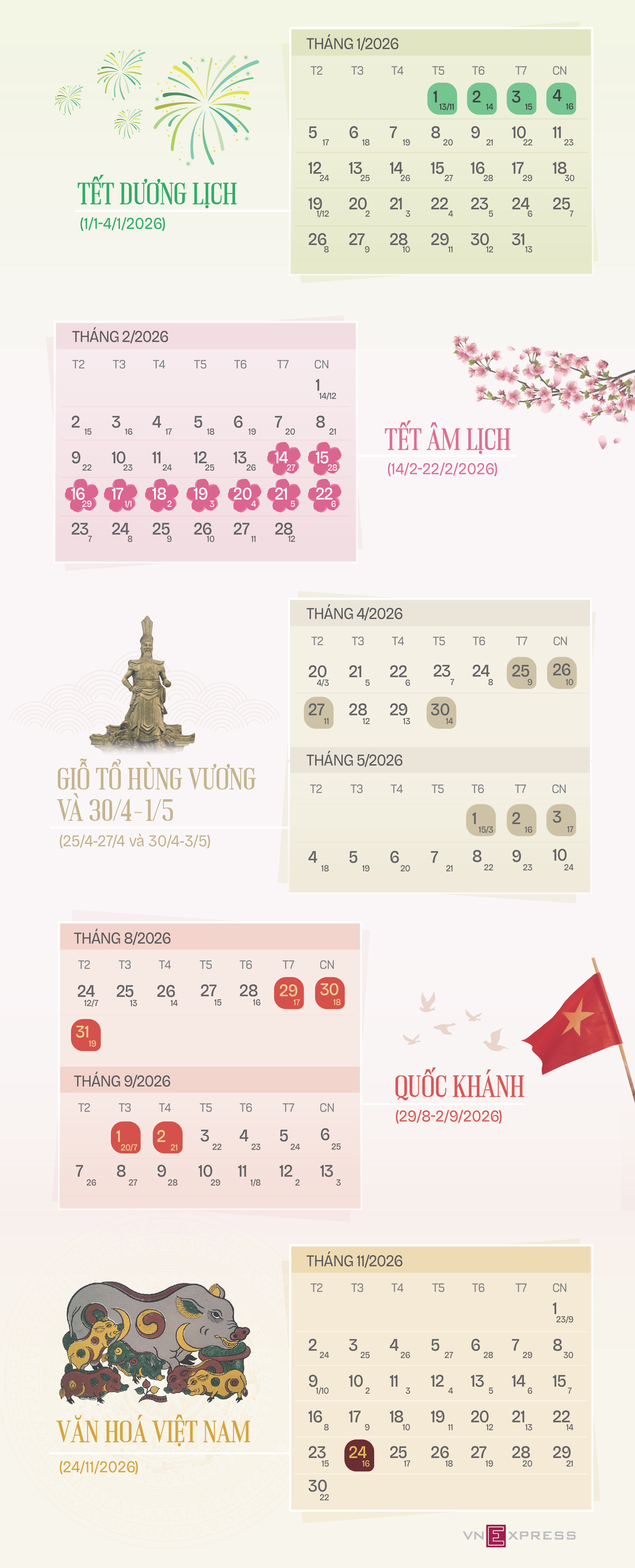 Các ngày nghỉ lễ Tết năm 2026 - 1