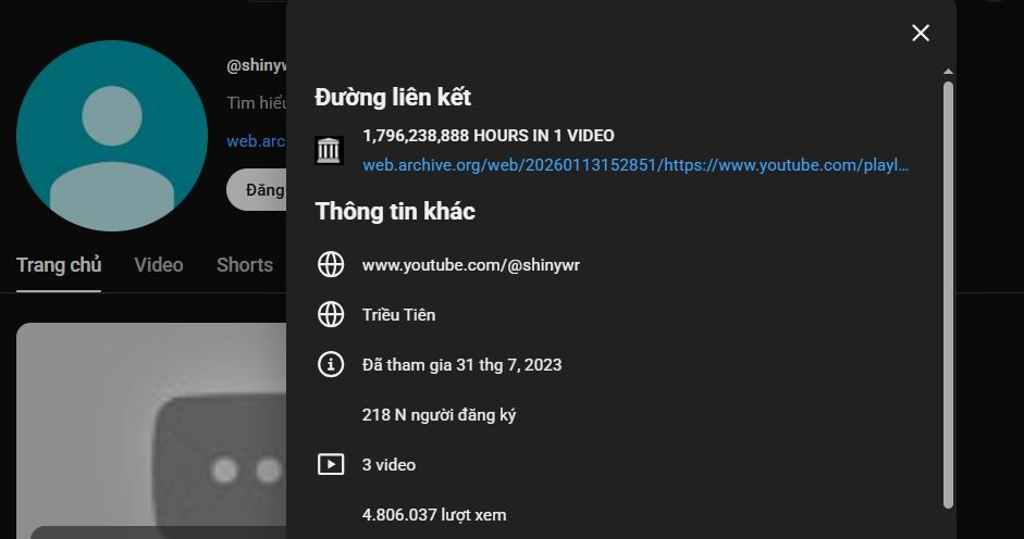 Thông tin ít ỏi về tài khoản đăng tải video dài 140 năm.