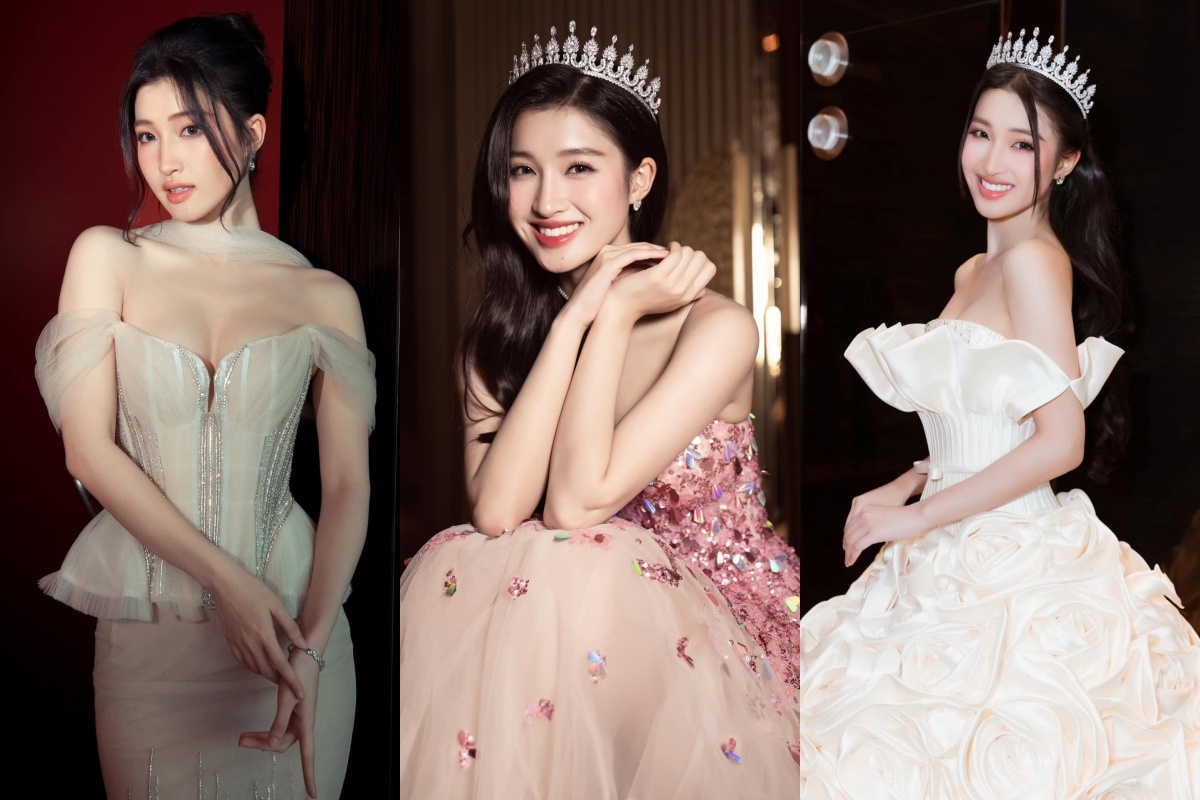 Cô vừa học vừa tham dự các sự kiện lớn nhỏ. Stylist thường chọn cho á hậu trang phục phong cách ngọt ngào, chất liệu lụa, voan, đính kết họa tiết hoa.